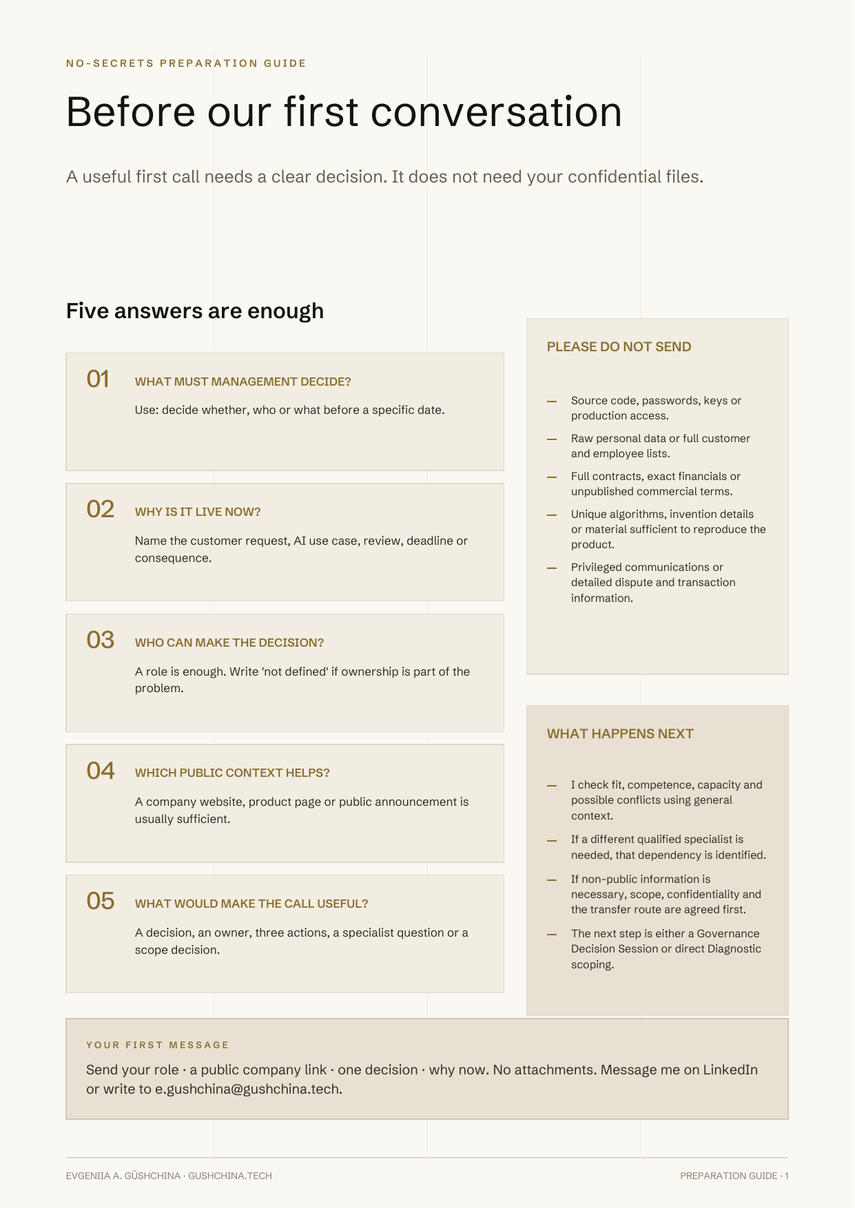 First page preview of Before Our First Conversation